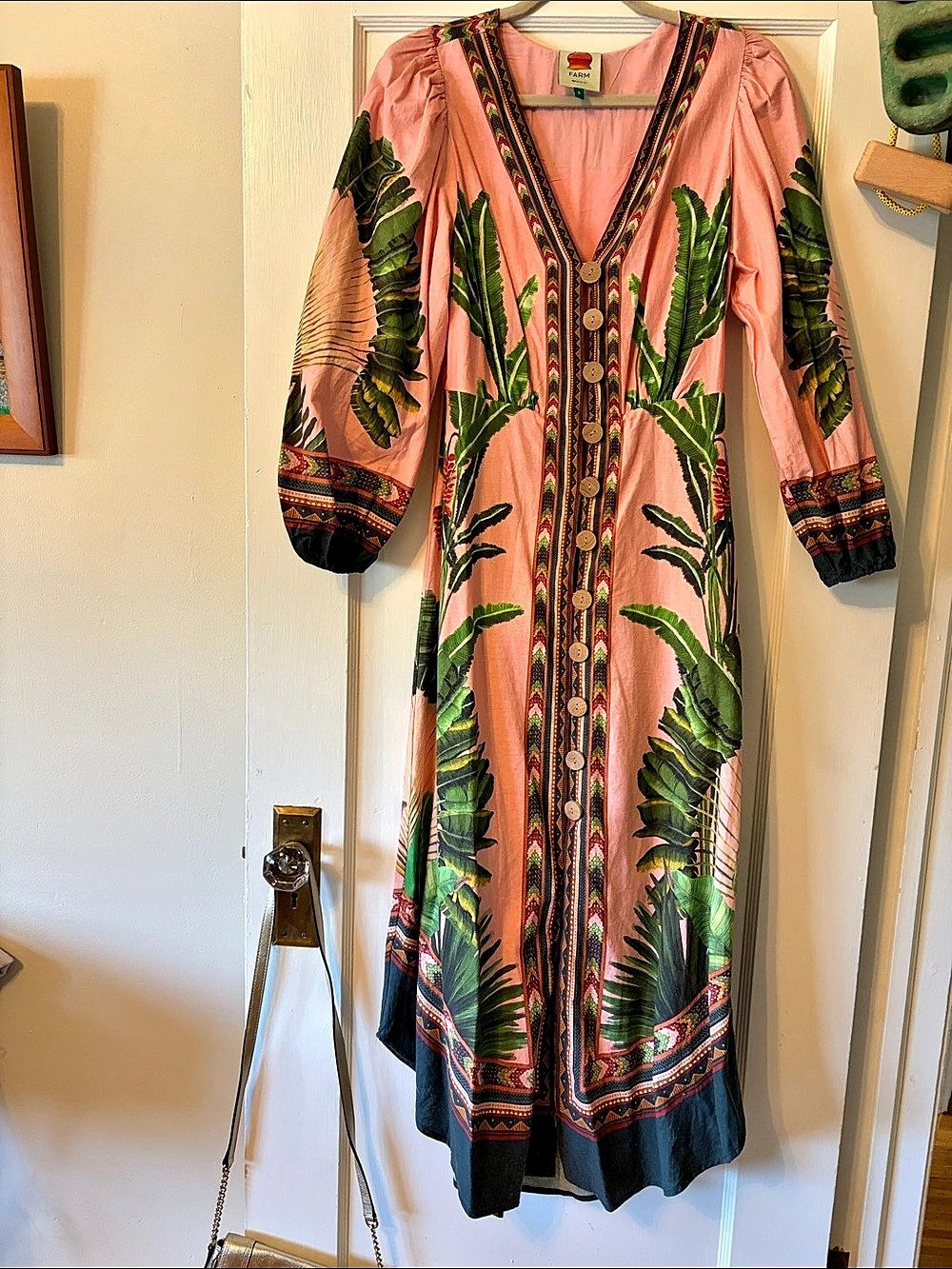 FARM Rio Pink Banana Leaves Maxi Dress Pink & Green